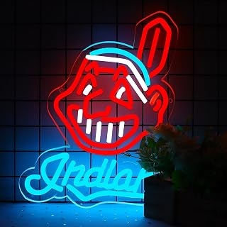 Indians Baseball Team Logo Neon Sign for Garage or Man Cave Decor,Gifts for Men Bright Neon for Party,Bar,Dorm,Office Wall Art and Game Room Decor.