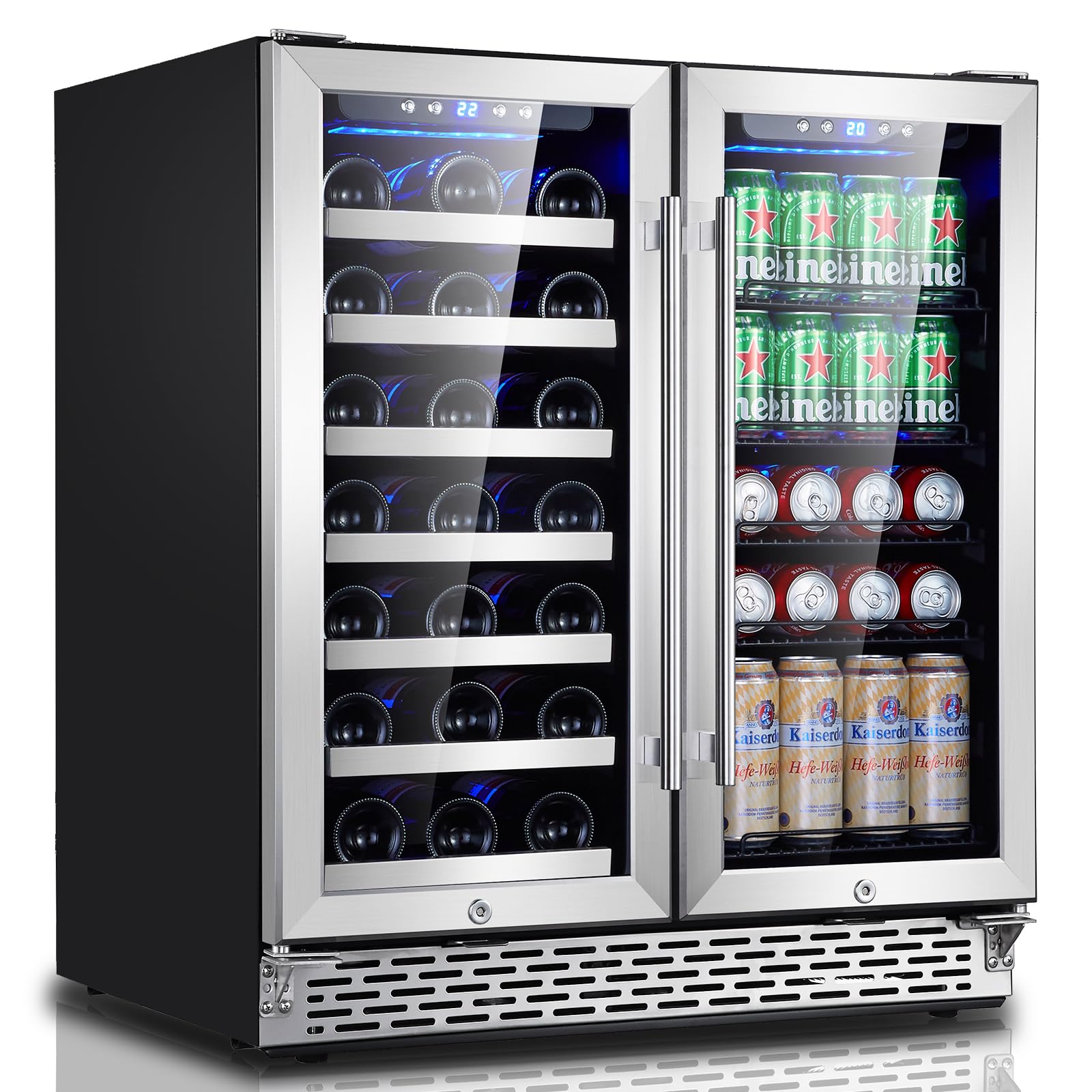 Phiestina Wine and Beverage Refrigerator, 30 inch Dual Zone Wine Fridge with Gla