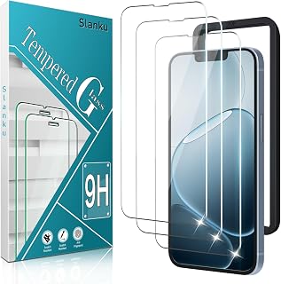 Slanku 3 Pack for iPhone 14 Plus Screen Protector Tempered Glass and Frame