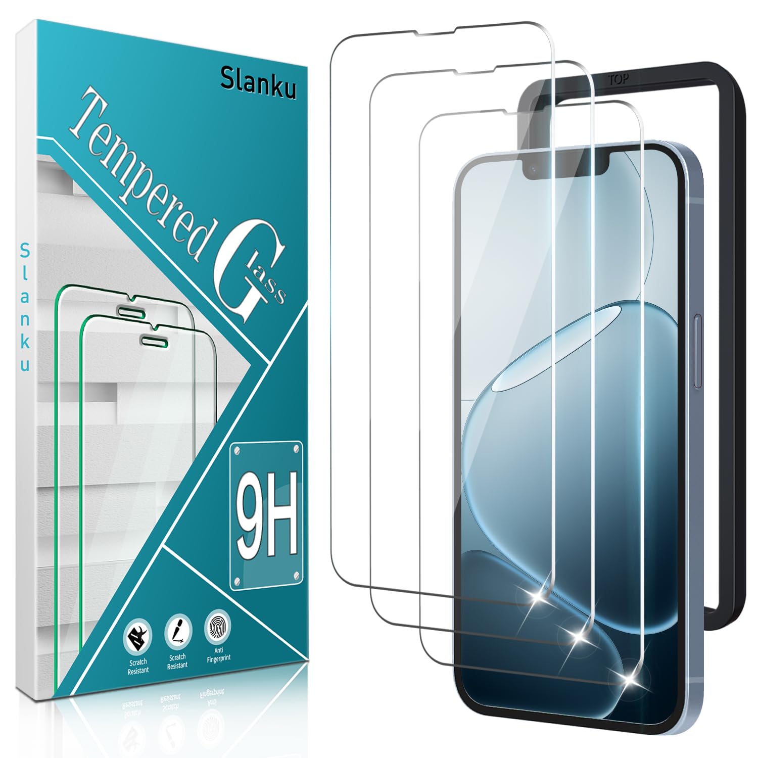 Slanku 3 Pack for iPhone 14 Plus Screen Protector Tempered Glass and Frame