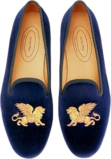 Journey West Mens Vintage Velvet Loafers Embroidered Loafers Smoking Slippers