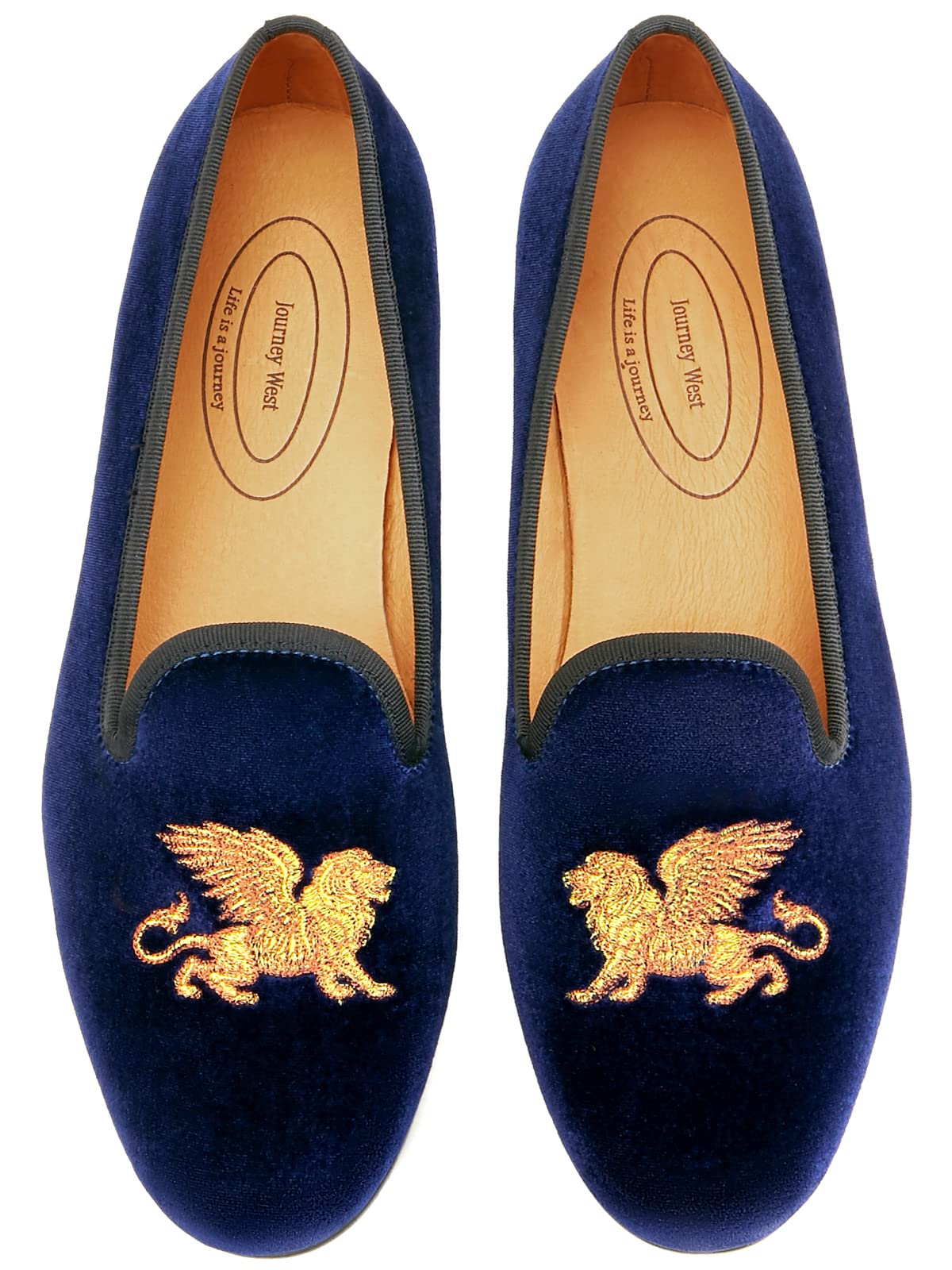 Journey West Mens Vintage Velvet Loafers Embroidered Loafers Smoking Slippers