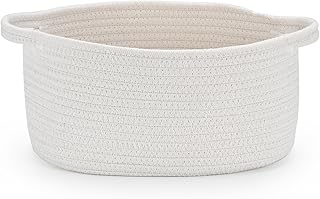 Happyiren Medium Woven Cotton Rope Basket, Empty DIY Gift Basket for Burr | Great for Baby Shower, Birthday & Decor, Cute Decorative Storage Organizer, 13" x 8" x 6"