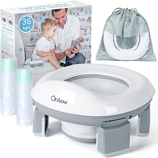 Orzbow Portable Potty Training Chair for Toddler, Travel Emergency Toilet | On-The-Go Collapsible Toilet Seat, Splash Guard for 18+ Month Kids, Includes Free Carry Bag and 40 Liners, Indoor/Outdoor Use