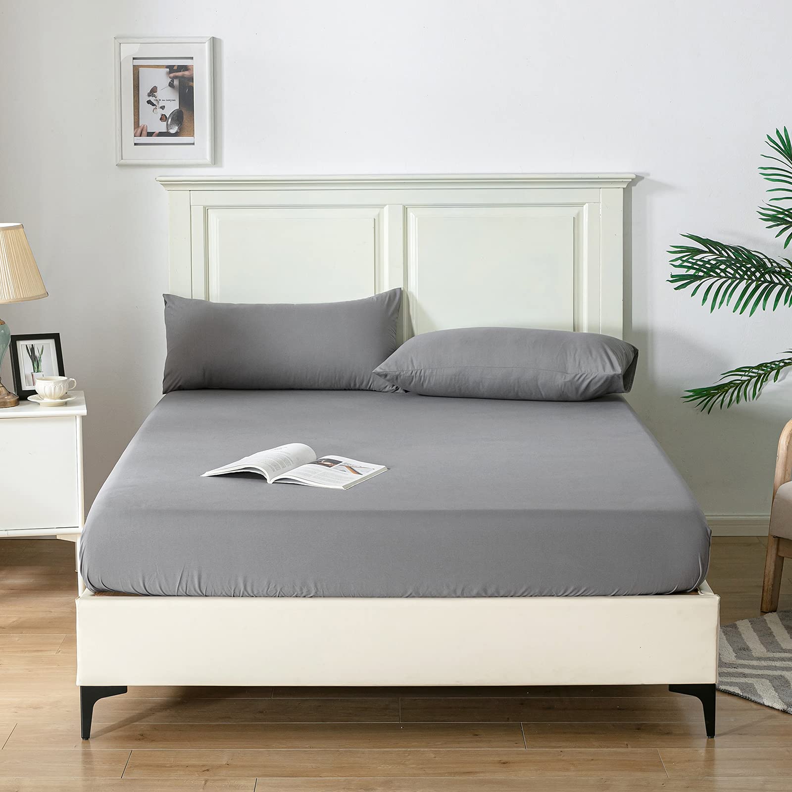 Good Nite Super King Fitted Sheet 182×200 cm, 25cm Deep Pocket, Dark Gray