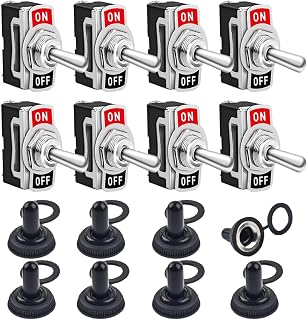 COROTC 8 Pack Toggle Switches, 2 Pin 20A 125V AC/ 15A 250V AC ON Off Switch, SPST Car Rocker Switches with Boot Cap Cover, 12V Heavy Duty Waterproof Toggle Switch