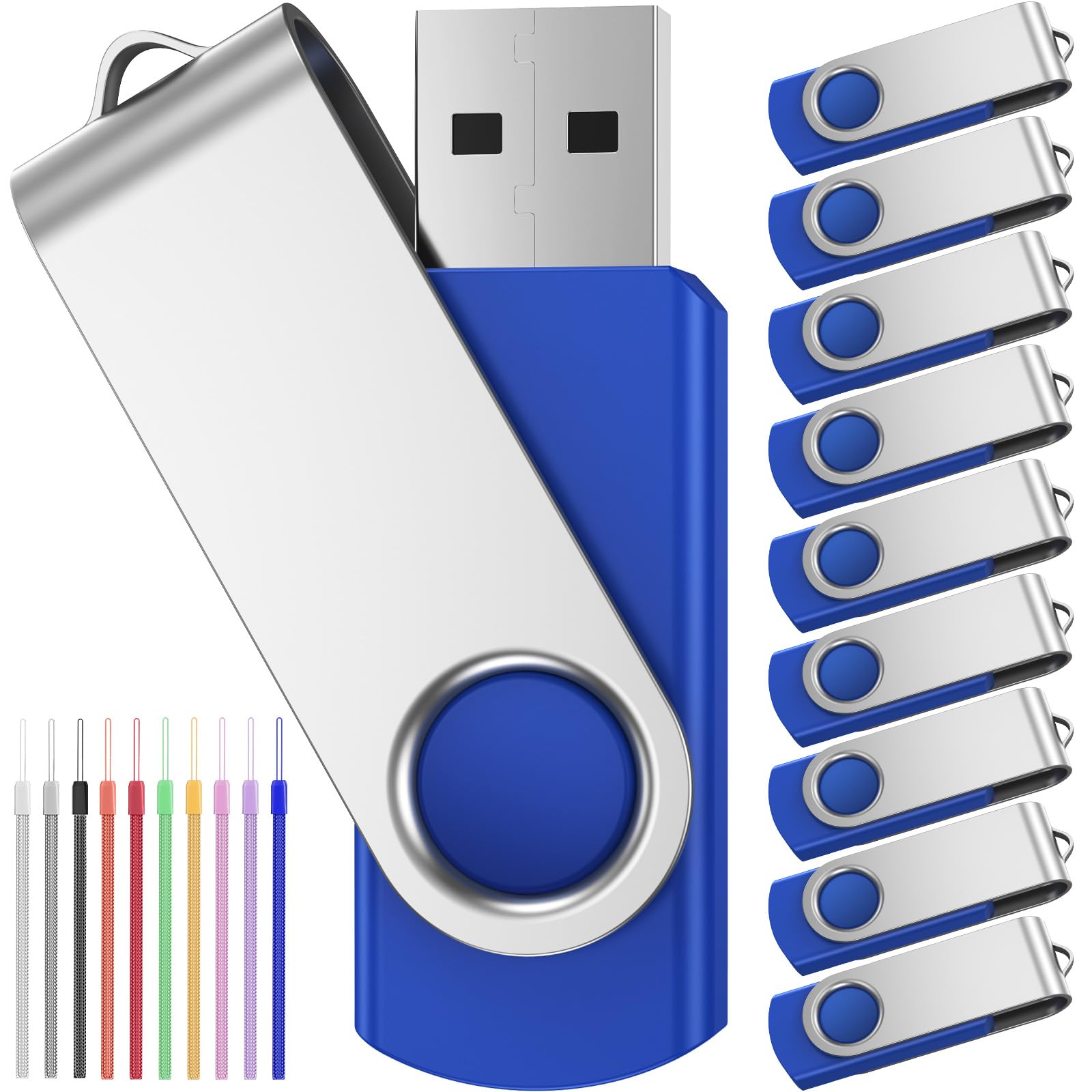 FEBNISCTE 10 Pieces PenDrives 2GB Portable Blue Flash Memory USB 2.0 Portable Ro
