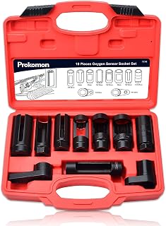 Prokomon 10pcs Oxygen Sensor Socket Set | O2 Sensor Removal Kit, Oil Pressure Sensor Socket Wrench Set 1/2" 3/8" Drives, Oxygen Thermal Oil Pressure Sensor Removers