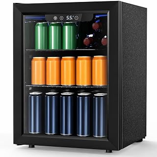 Electactic 1.7 Cu.ft Beverage Refrigerator Cooler, 68 Can Mini Fridge Glass Door with Adjustable Shelves, Digital Temperature Display, Freestanding Small Drink Fridge for Home, Office or Bar(Black)