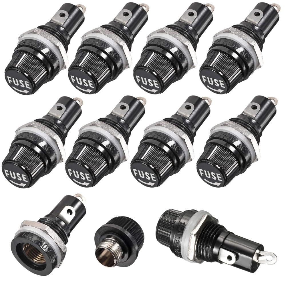 Gebildet 10Pcs 5 x 20mm Fuse Holder AC 10A 250V Black Screw Cap Panel Mounted Fu