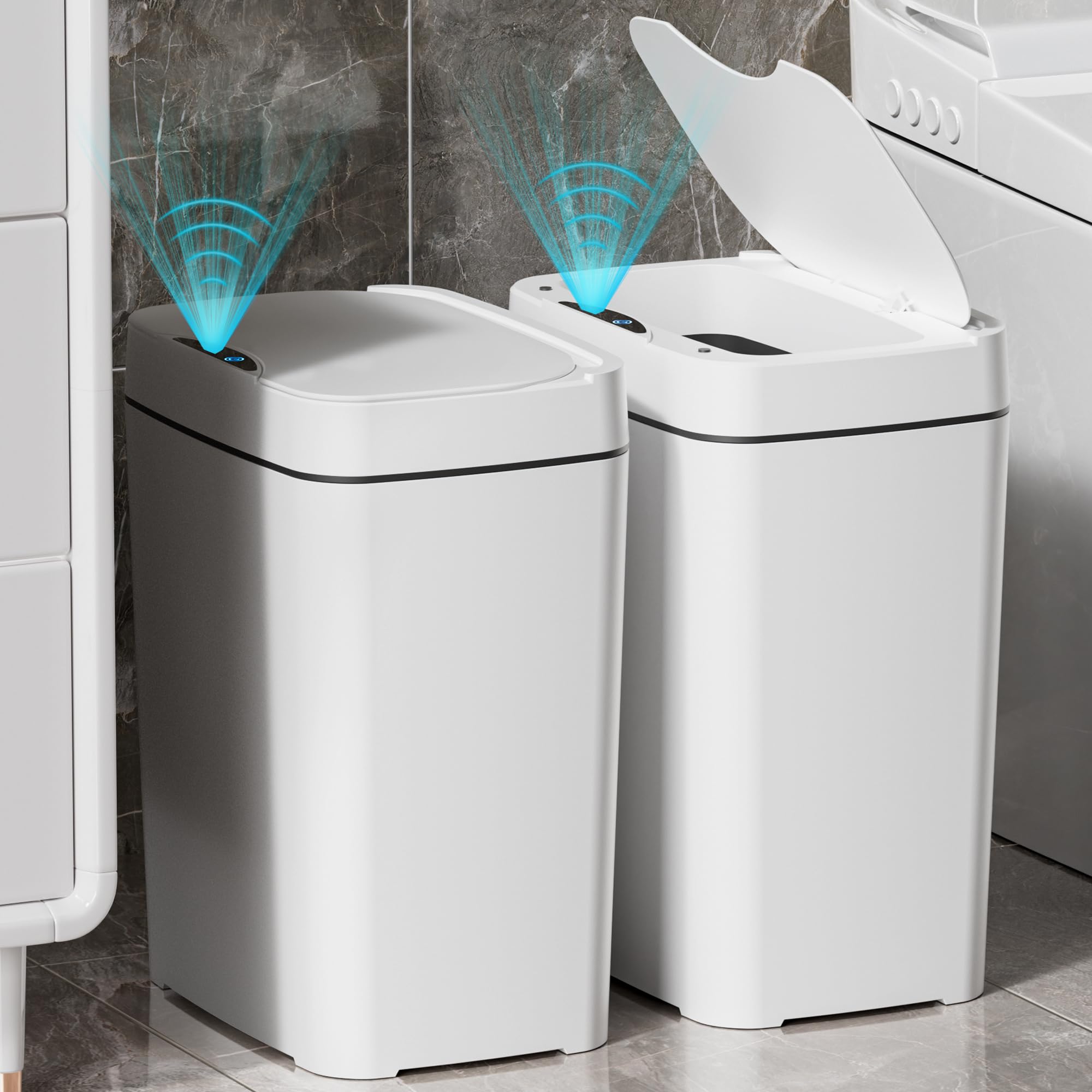 Vanpopubs 2 Pack 2.7 Gal Bathroom Trash Can with Lid, Automatic Trash Can Small 