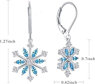 JO WISDOM 925 Sterling Silver White/Blue CZ Snowflake Leverback Earrings Drop & Dangle Earrings