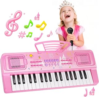 37 Key Pink Piano Keyboard for Girls Kids Music Toy with Mic & Music Stand | Toddler Portable Electronic Musical Instrument Toy for Girls Ages 3-7, Birthday Gifts