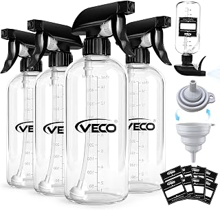 Veco 16oz Graduated Spray Bottles, 4-Pack — 360° Any-Angle Spraying for Easy Dilution, Leak-Resistant spray bottles for Cleaning, Plants, Hair &amp; Pet Use + Foldable Funnel