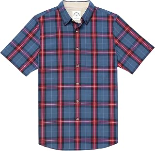 Dubinik® Mens Short Sleeve Button Down Shirts 100% Cotton Plaid Men's Casual Button-Down Shirts with Pocket