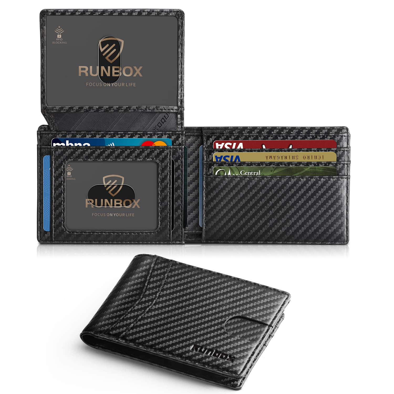 RUNBOX Wallet for Men -Slim Rfid Leather Mens Bifold Novelty Wallets 2 ID Window