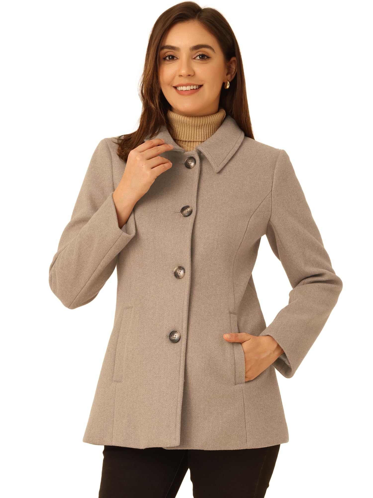 Allegra K Women's Ponite Collar Single Breasted Trench Coat, Light brown, XL