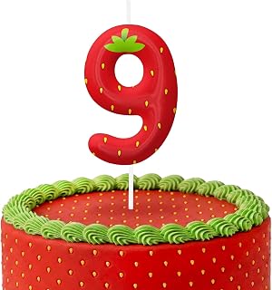 Strawberry Birthday Candles, Fruit Birthday Cake Candles for Girls Boys, Strawberry Shortcake or Red Cake Topper for Theme Party Decorations, Birthday Cake Decorations for Pet Party Supplies Number 9