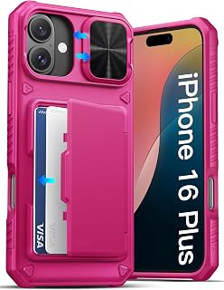 ATATOO for iPhone 16 Plus Wallet Case, Card Holder (3-5 Cards), Hot Pink