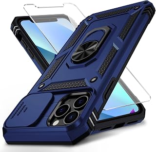 for iPhone 11 Pro Case with Camera Lens Cover HD Screen Protector, 10 FT Military Grade Drop Protection, Magnetic Ring Holder Kickstand Protective Phone Case for iPhone 11 Pro 5.8 inch, Navy Blue