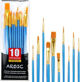 AROIC 10 Pcs Paint Brushes, Acrylic Oil Watercolor Painting Brush Set | Nylon Hair Brushes Artist Professional Drawing Kits for Adult, Kids Face Canvas Rock Painting Arts Crafts Supplies(1 Pack)