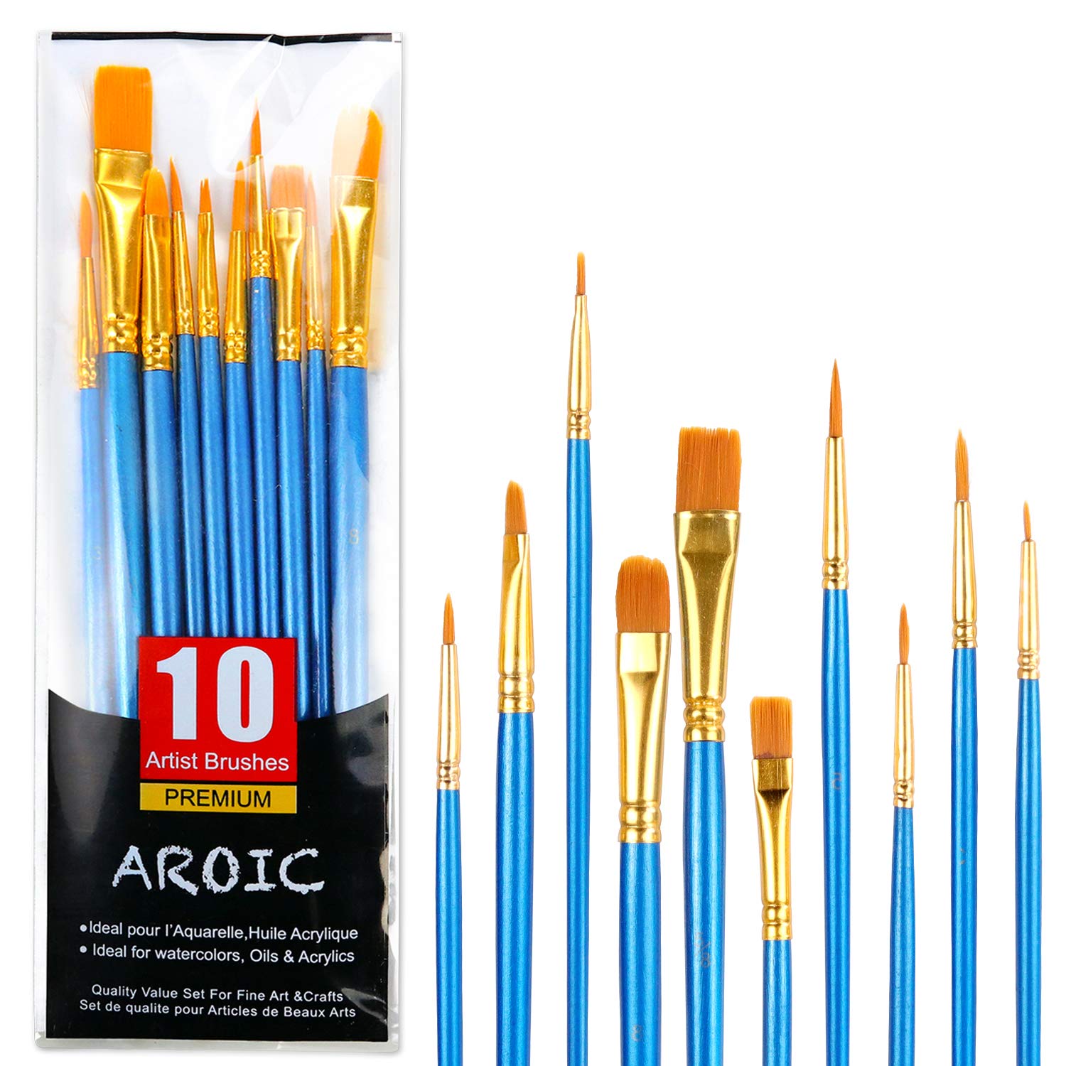 AROIC 10 Pcs Paint Brushes, Acrylic Oil Watercolor Painting Brush Set | Nylon Ha