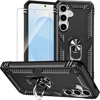 for Galaxy S25/S24 Case with Screen Protector: 360°Grade Rotatable Kickstand (Non-Slip) Military-Grade Drop and Shock Protection - Case for Samsung Galaxy S25/S24 (Black)