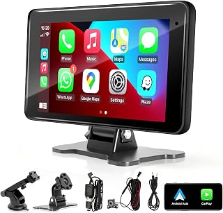 Wireless CarPlay Screen for Car, 7” HD Touch Android Auto Car Play Screen Portable Car Stereo Live Navigation Bluetooth Mirror Link Music, Video, Player Siri, GPS, FM, AUX, AirPlay