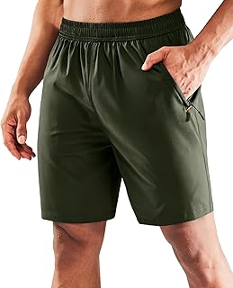 MIER Men's Quick Dry Running Shorts with Zip Pocket, Elastic Waist, Athletic Training, Fitness, 7 in