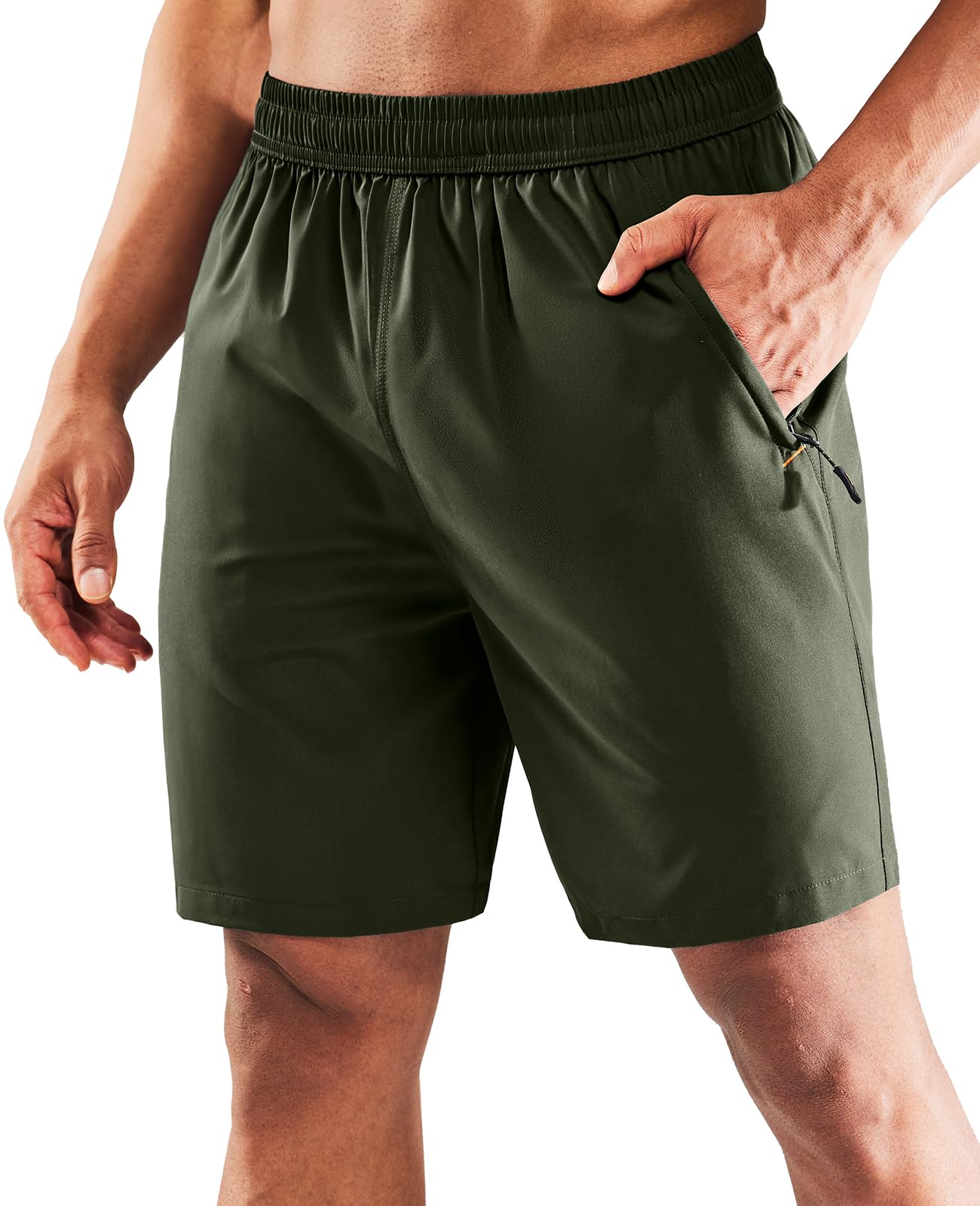 MIER Men's Quick Dry Running Shorts with Zip Pocket, Elastic Waist, Athletic Tra