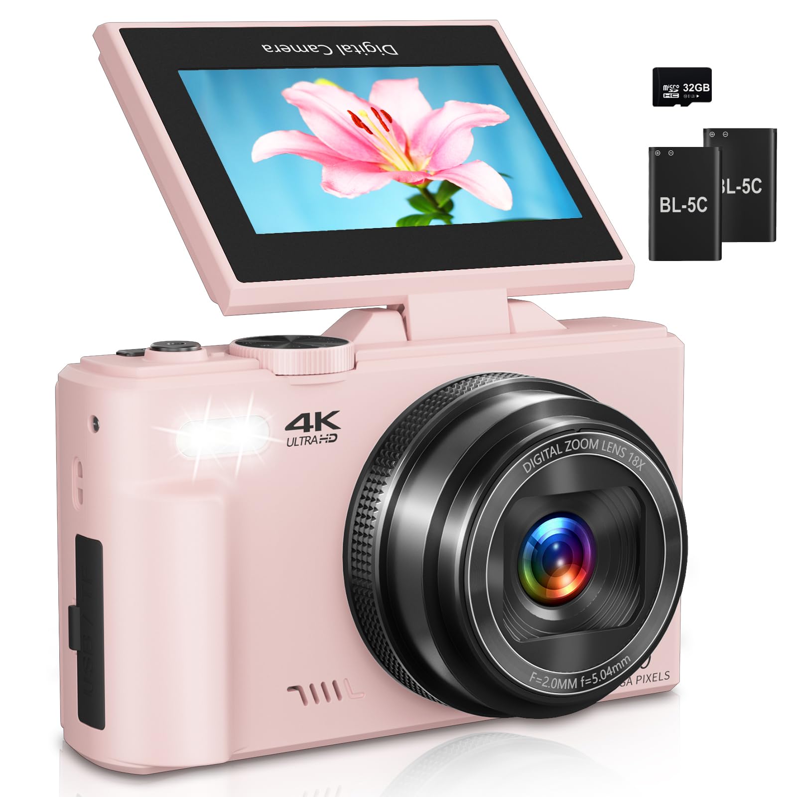 Digital Camera for Photography, 4K Vlogging Camera for YouTube 3" 180° Flip Scre