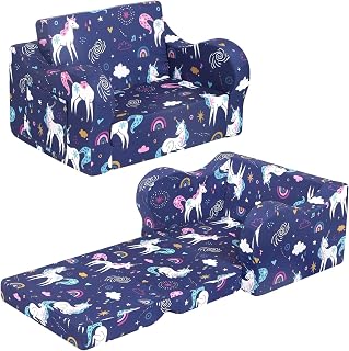 MOMCAYWEX Kids Sofa Chair, 2-in-1 Foldable Couch, Peach‑Skin, Light Purple | Fold-Out Sofa Furniture, Removable Washable Soft Cover, Lightweight, Reading Playing Comfy Lounge Chair, Boys Girls