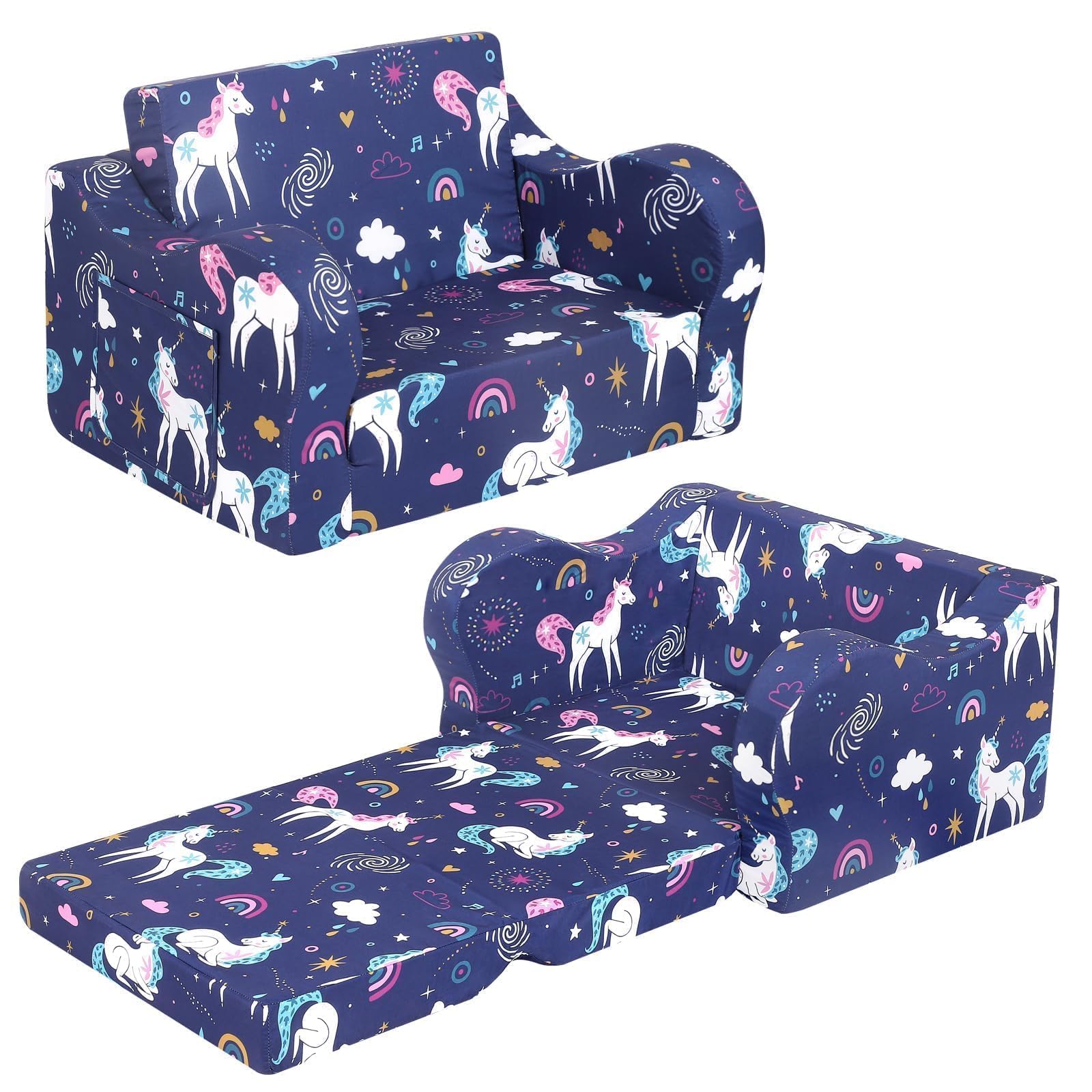 MOMCAYWEX Kids Sofa Chair, 2-in-1 Foldable Couch, Peach‑Skin, Light Purple | Fol