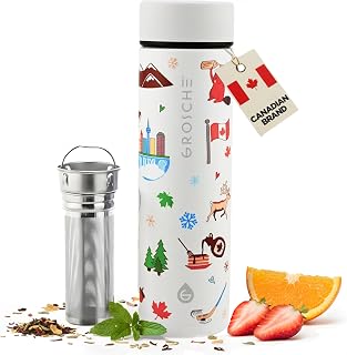 GROSCHE Toronto 16oz Insulated Infuser Flask - Stainless Steel, Leakproof, Perfect for Tea, Coffee, and Fruit Infusion, Home, Travel & Outdoor Use, Canadian Brand! - 16 fl. oz, Canadiana