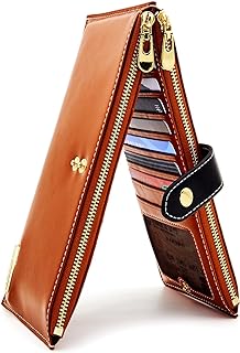 ANDOILT Genuine Leather RFID Wallet for Women, Card Holder, Brown