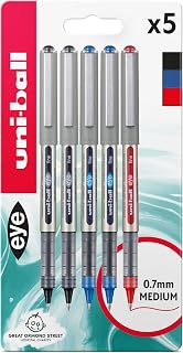 uni-ball Eye Rollerball Pens, Assorted Colours, 0.7 mm (5-Pack) | Smooth, Consistent Writing, Comfortable Grip, Fade Resistant Super Ink, Ideal for School & Office Use