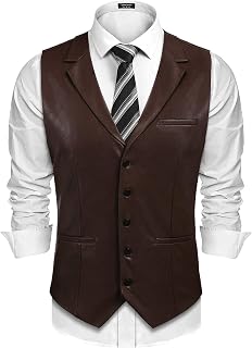 COOFANDY Mens Western Vest Leather Suit Vest Halloween Cowboy Waistcoat