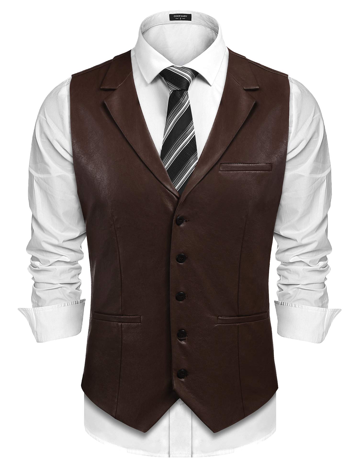 COOFANDY Mens Western Vest Leather Suit Vest Halloween Cowboy Waistcoat