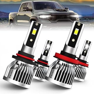 compatible with 2013-2022 Dodge RAM without projector 1500 2500 3500 LED Headlight Bulbs Front Bulb Bright Light Leds Combo, 9005/HB3/H10 High Beam + H11/H8/H9 Low Beam Lighting,Pack of 4