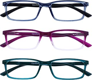 OPULIZE SEE Reading Glasses with Blue Light Blocking for Women and Men, Narrow Frame, Spring Hinges, Computer Gaming Glasses, Blue,Purple,Turquoise +3.5 (Pack of 3)