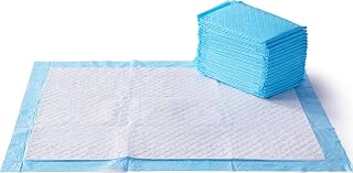 Amazon Basics Super Absorbent Dog and Puppy Potty Pads, Leak-Proof 5-Layer Design with Quick-Dry Surface for Housebreaking, Heavy Duty Absorbency, X-Large, 28 x 34 Inch, Blue & White, 25-Pack