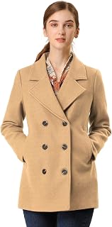 Allegra K Women's Winter Coats Lapel Outerwear Double Breasted Pea Coat