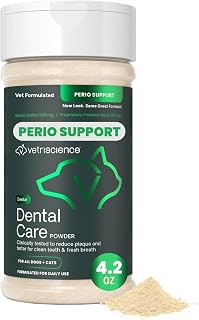 VetriScience Dental Care Powder for Dogs and Cats, 4.2 oz | Helps Reduce Plaque & Tartar Buildup, Clean Teeth & Fresher Breath, Clinically Tested, Vet-Formulated Oral Supplement