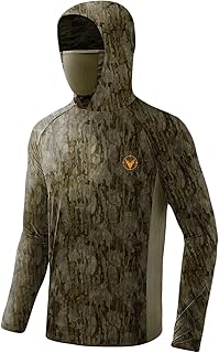 Palmyth Hunting Hoodie with Mask for Men Long Sleeve Sun Protection UV UPF 50+ Camo Fishing Shirts