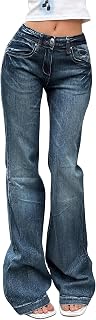 EMMIOL Jeans svasati da donna Y2K anni '90 Bootcut a vita bassa pantaloni vintage pantaloni in denim pantaloni a campana, Blu scuro, XS