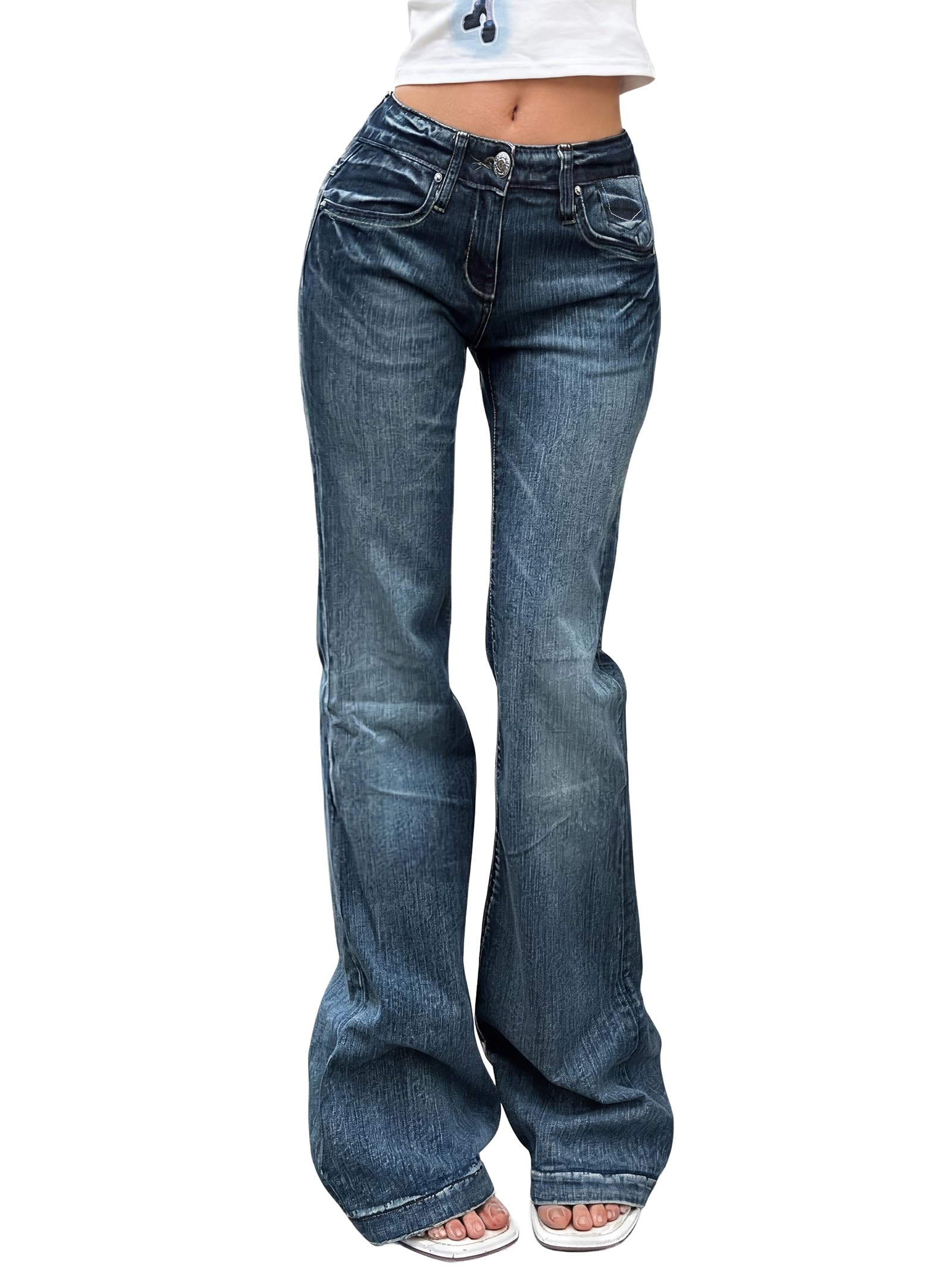 EMMIOL Jeans svasati da donna Y2K anni '90 Bootcut a vita bassa pantaloni vintag