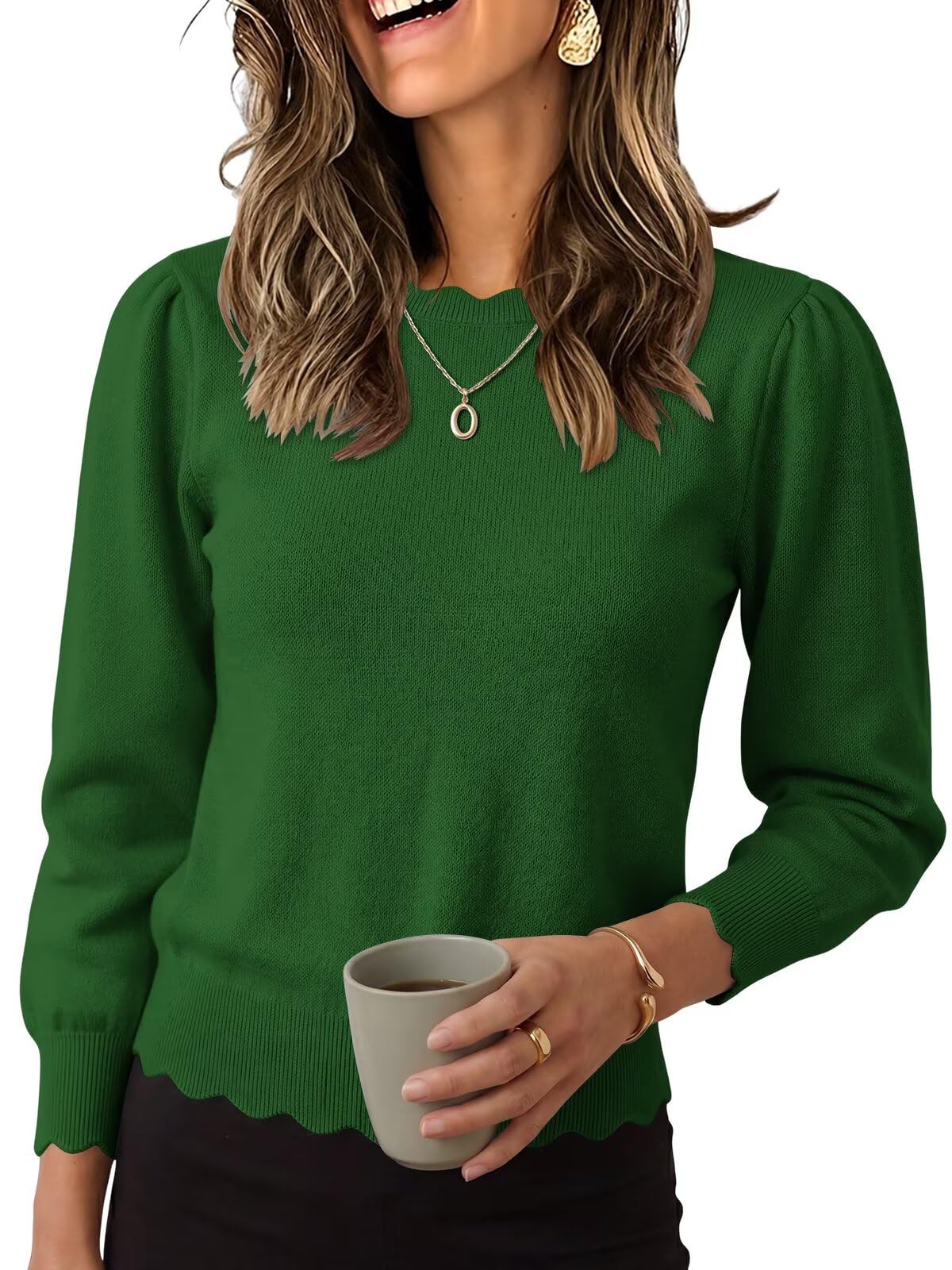 Wkior Women's Fall Long Sleeve Lightweight Sweater Business Casual Tops