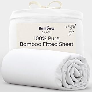 Bambaw Bamboo Fitted Sheet Single, 90x190 cm, Deep Pocket 35 cm, Luxuriously Hotel Bedding, 100% Bamboo Bed Sheets Single, Anti Allergy & Anti Sweat Cooling Sheets for Bed, Super Soft Bedding (White)