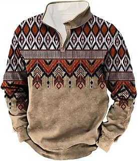 HOTYD Aztec Cowboy Mens Hoodie Vintage Graphic Western Hoodies Casual Long Sleeve 1/4 Zip Pullover Mens Country Jacket