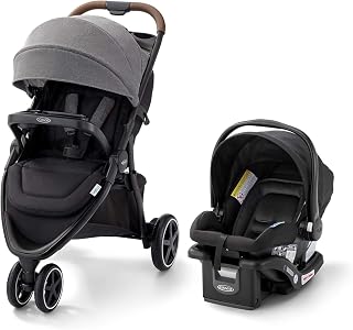 Graco Outpace LX All-Terrain Travel System (Stroller &amp; Car Seat), Briggs | 3-Wheel Design, Never-Flat Rubber Tires, Comfortable Ride In-Seat Suspension, One-Hand Self-Standing Fold, Travel-Ready